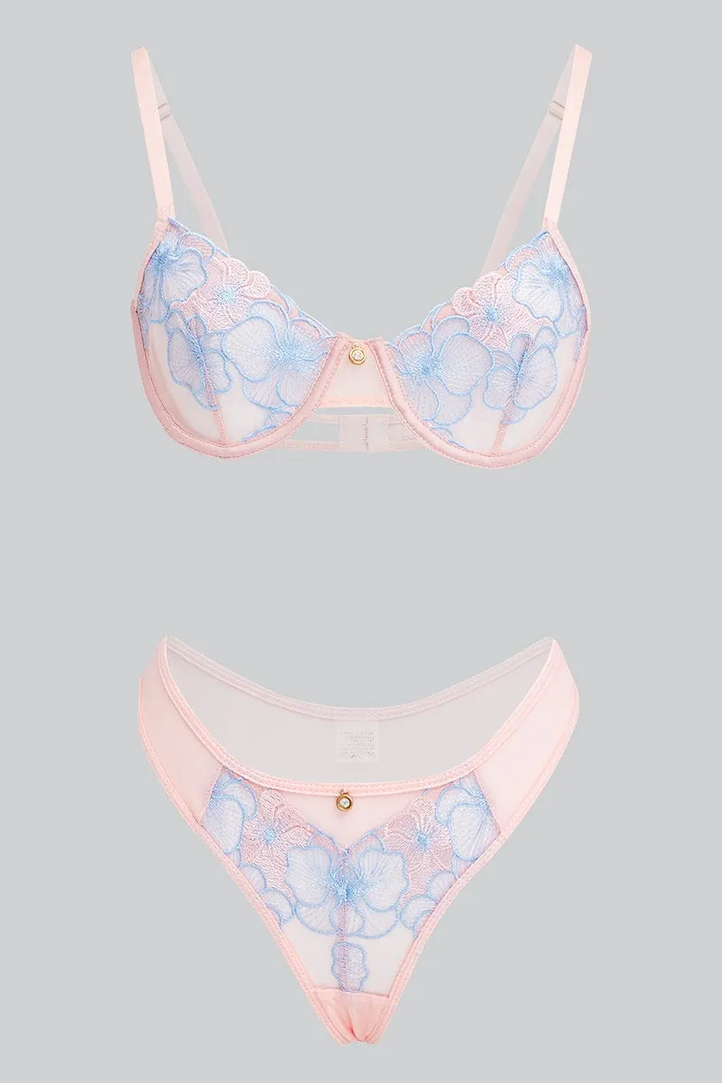 Pink Embroidered Lingerie Set