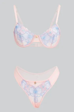 Pink Embroidered Lingerie Set