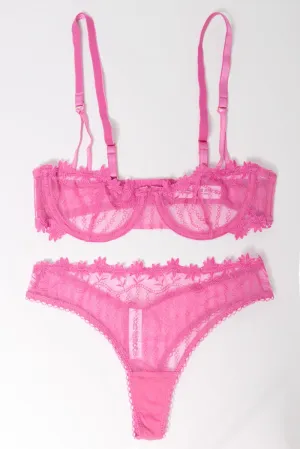 Pink Embroidery Lingerie Set