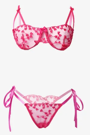 Pink Heart Embroidery Lingerie Set