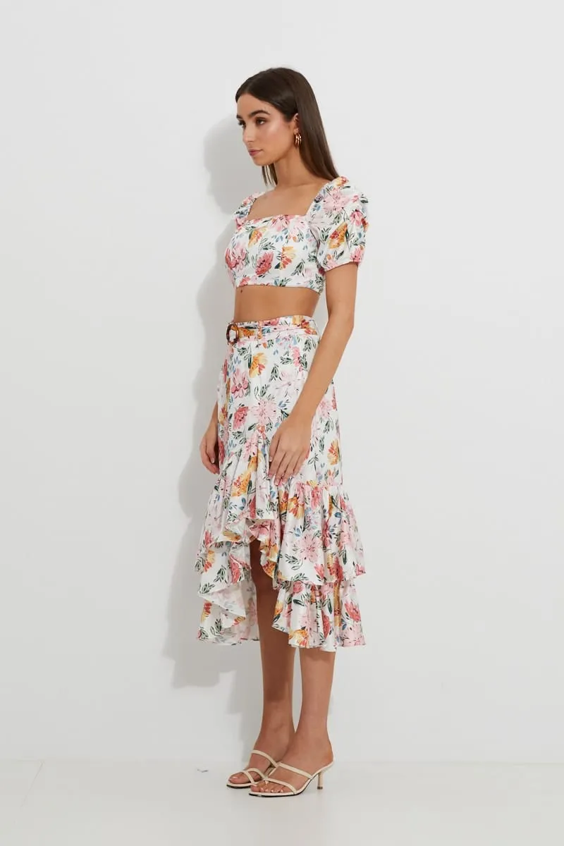 Print Designer Square Neck Puff Shoulder Top
