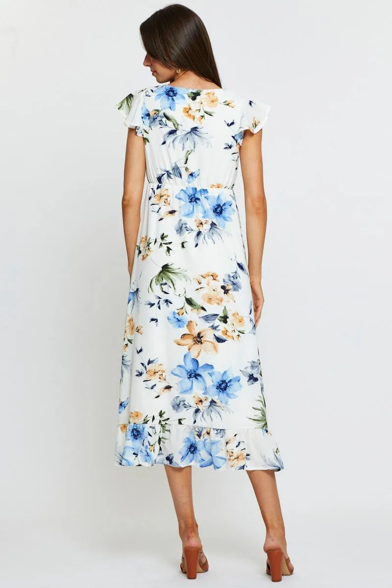 Print Midi Dress Short Sleeve