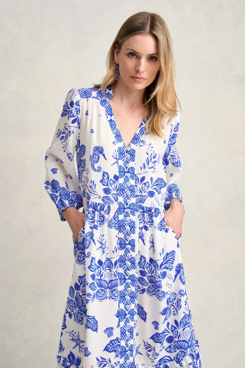 Printed Tiered Maxi Dress - Toile De Seaside