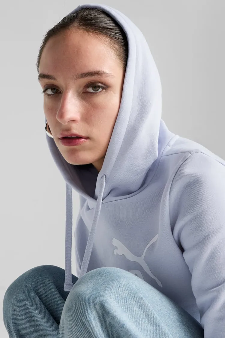 PUMA WOMEN'S ESSENTIALS LOGO FLEECE BLUE HOODIE
