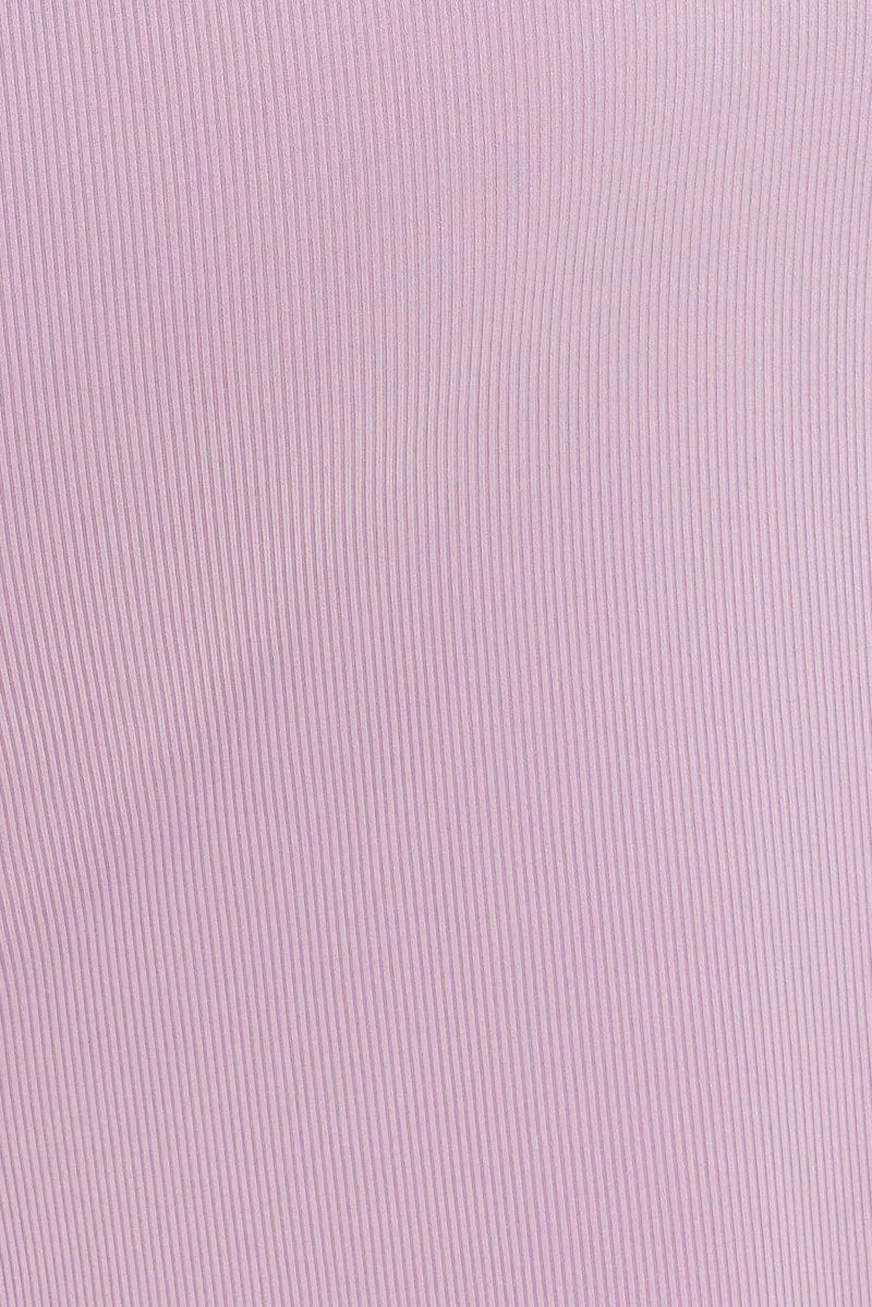 Purple Midi Skirt Bodycon Tie Contrast Ribbed