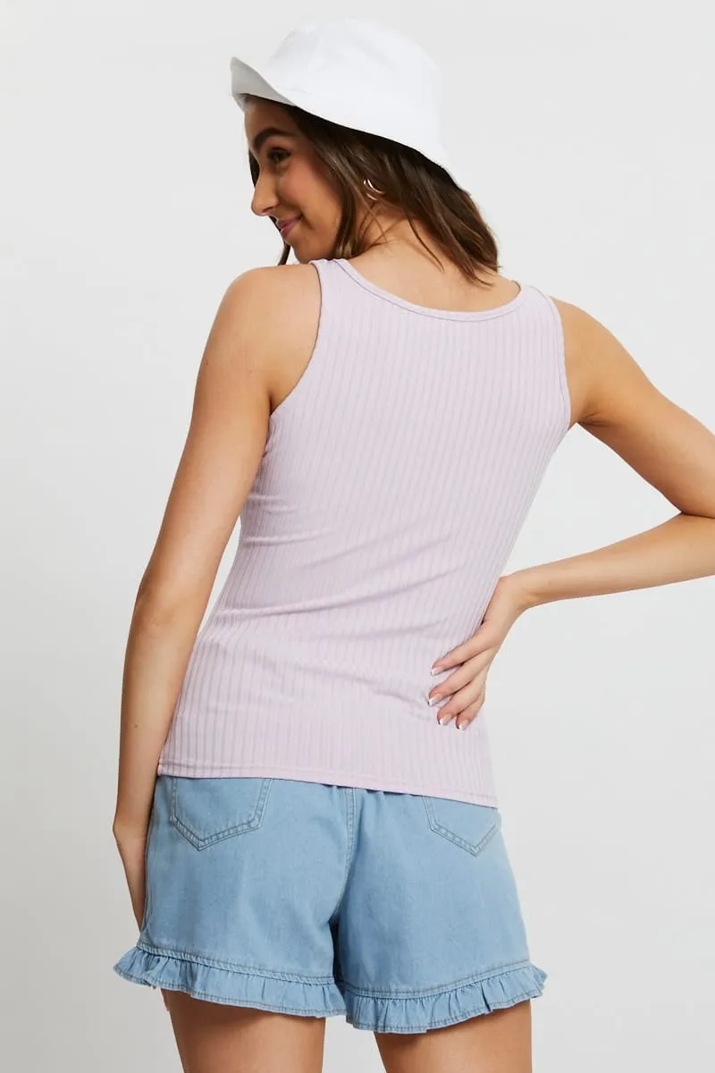 Purple Ribbed Scoop Neck Top