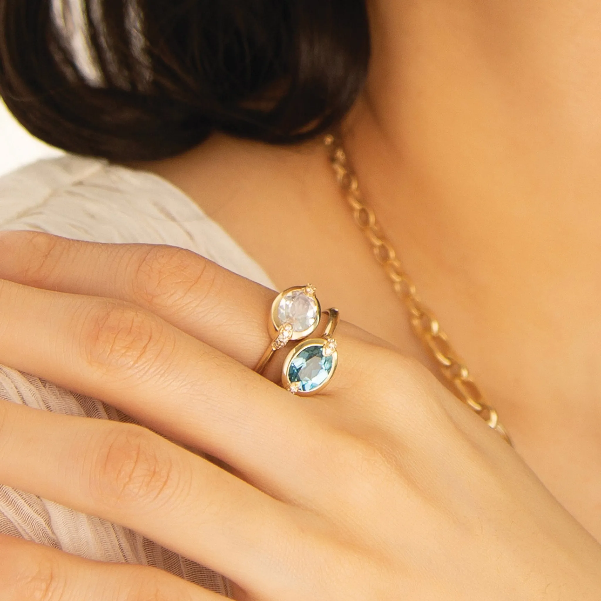 "Points North" Deep-Set Oval London Blue Topaz Ring