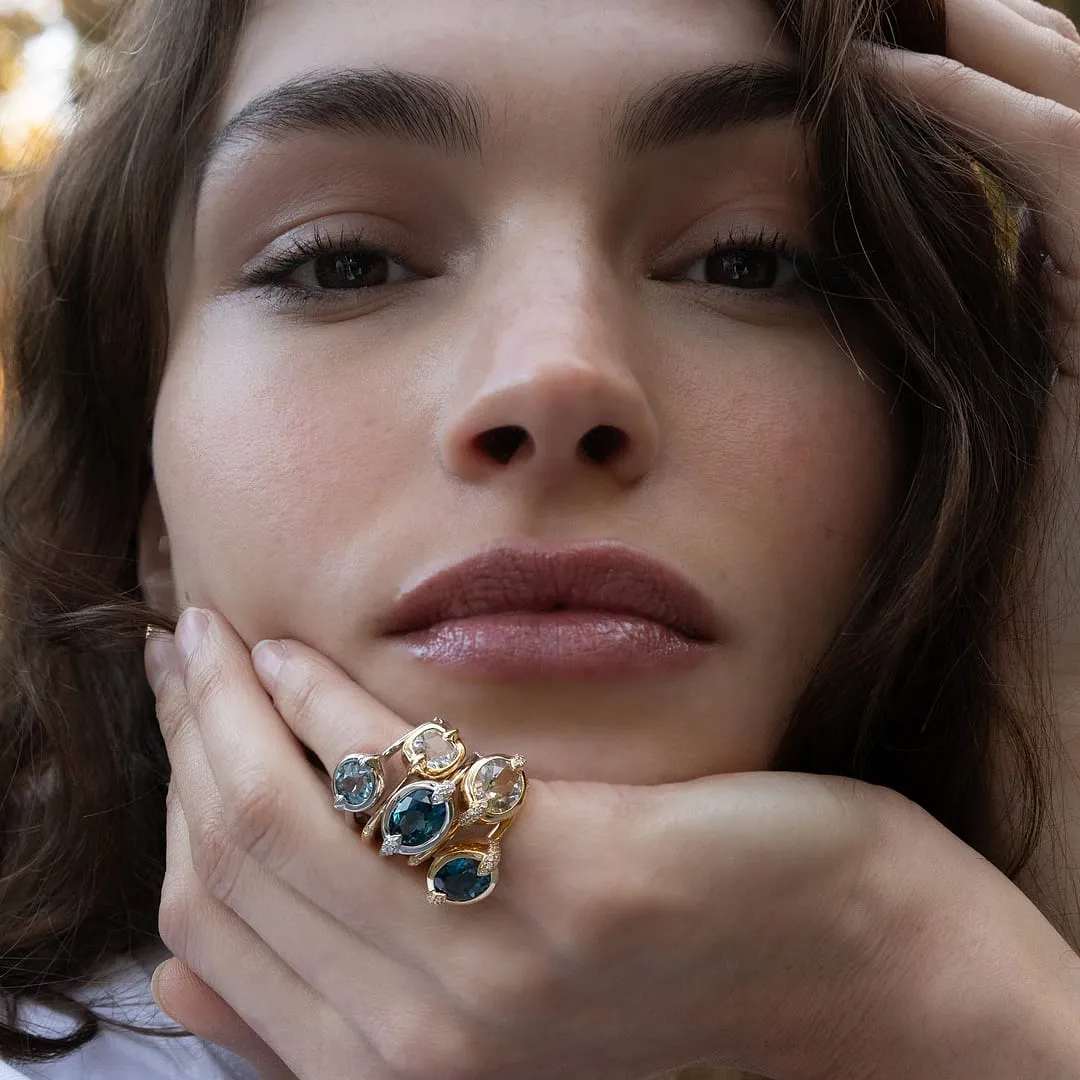 "Points North" Deep-Set Oval London Blue Topaz Ring