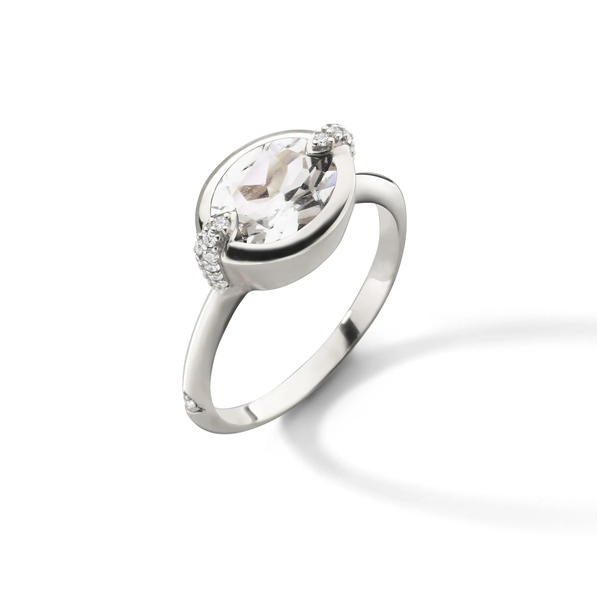 "Points North" Deep-Set Oval Rock Crystal Ring