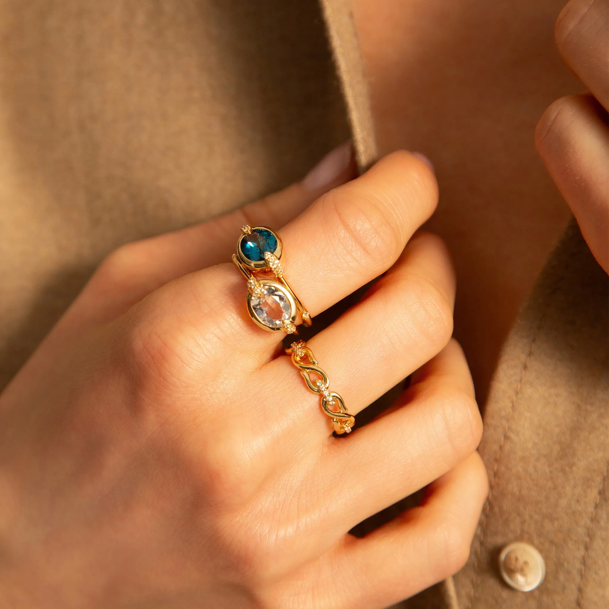 "Points North" Deep-Set Oval Rock Crystal Ring