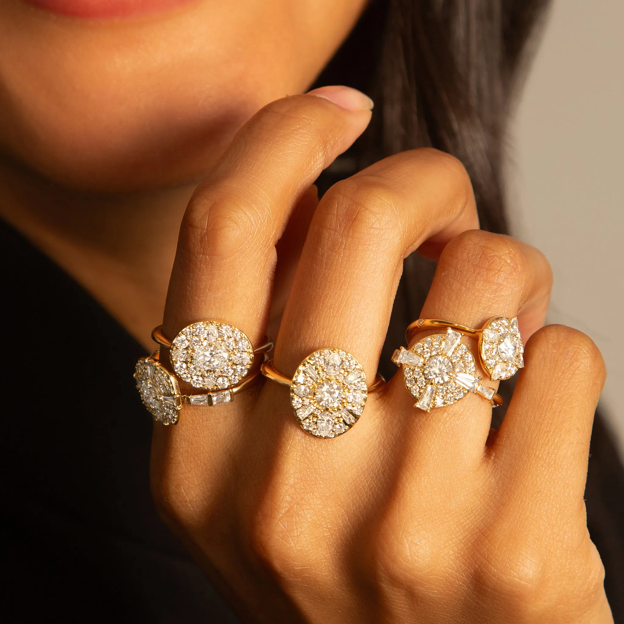 "Points North" Diamond Ring with Oval, Round and Pear Shaped Diamonds