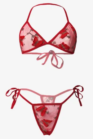 Red Butterfly Embroidery Lingerie Set