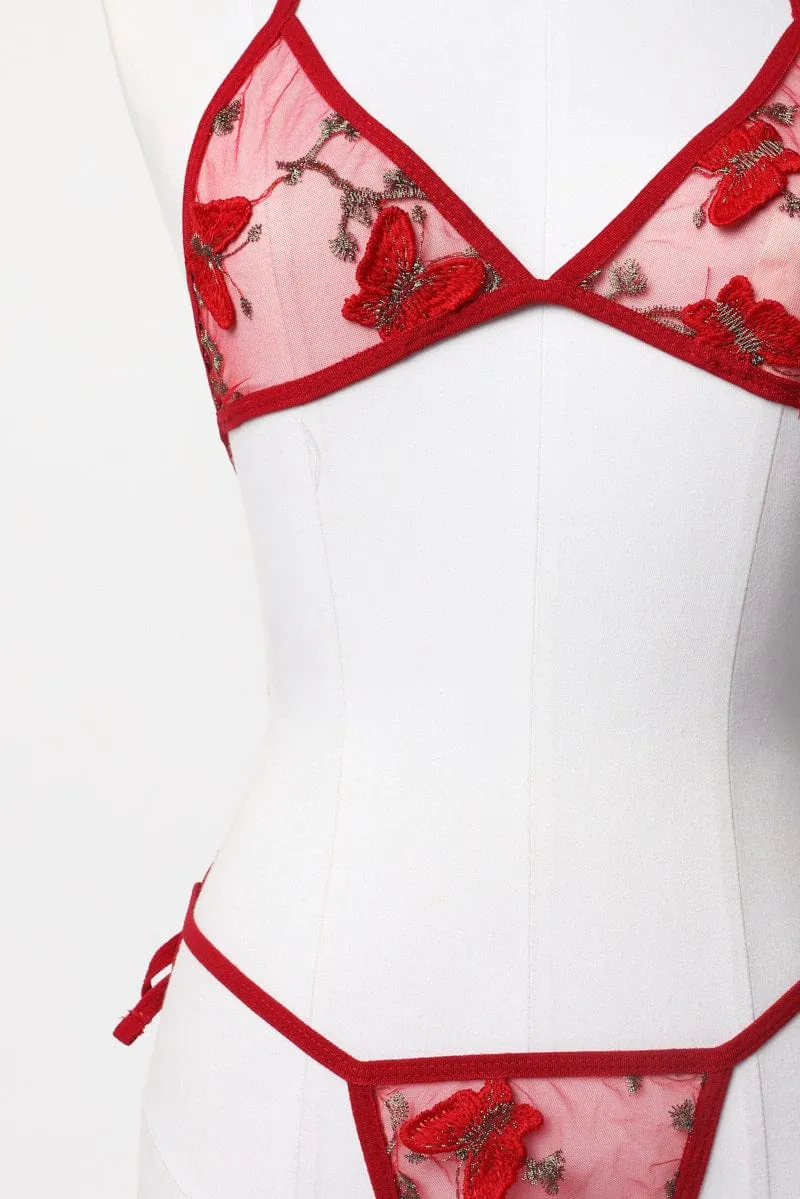 Red Butterfly Embroidery Lingerie Set