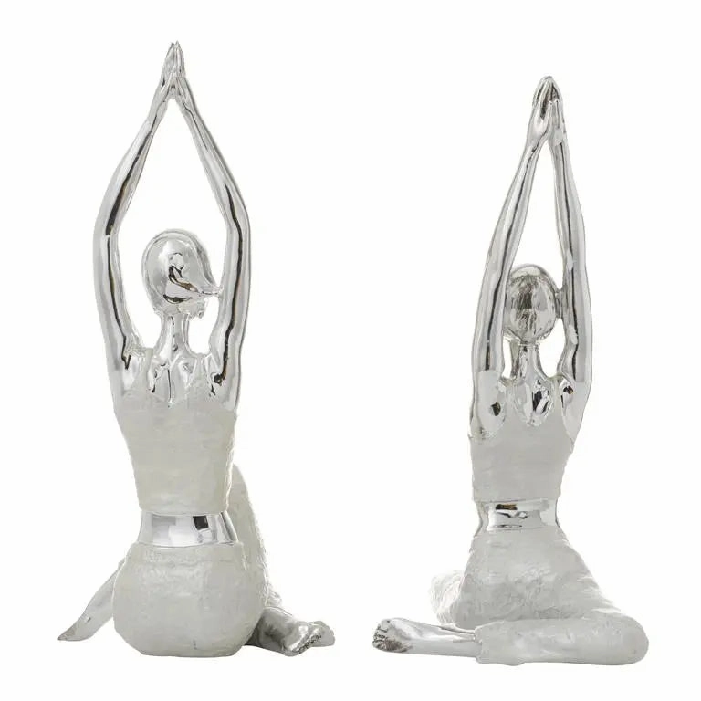 Silver Polystone Glam Yoga Sculpture