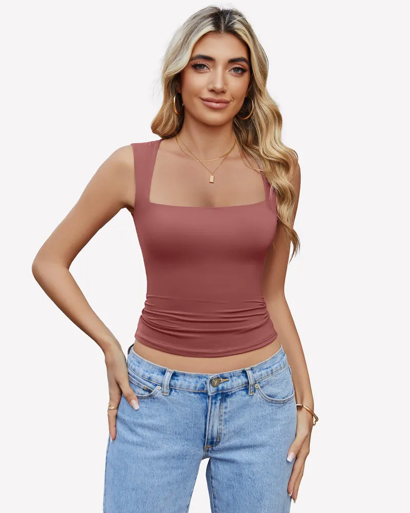Square Neck Tank Top Basic Crop Tops
