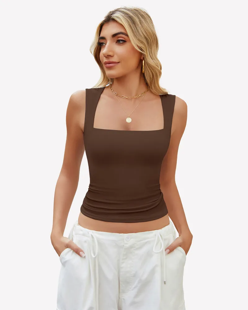 Square Neck Tank Top Basic Crop Tops