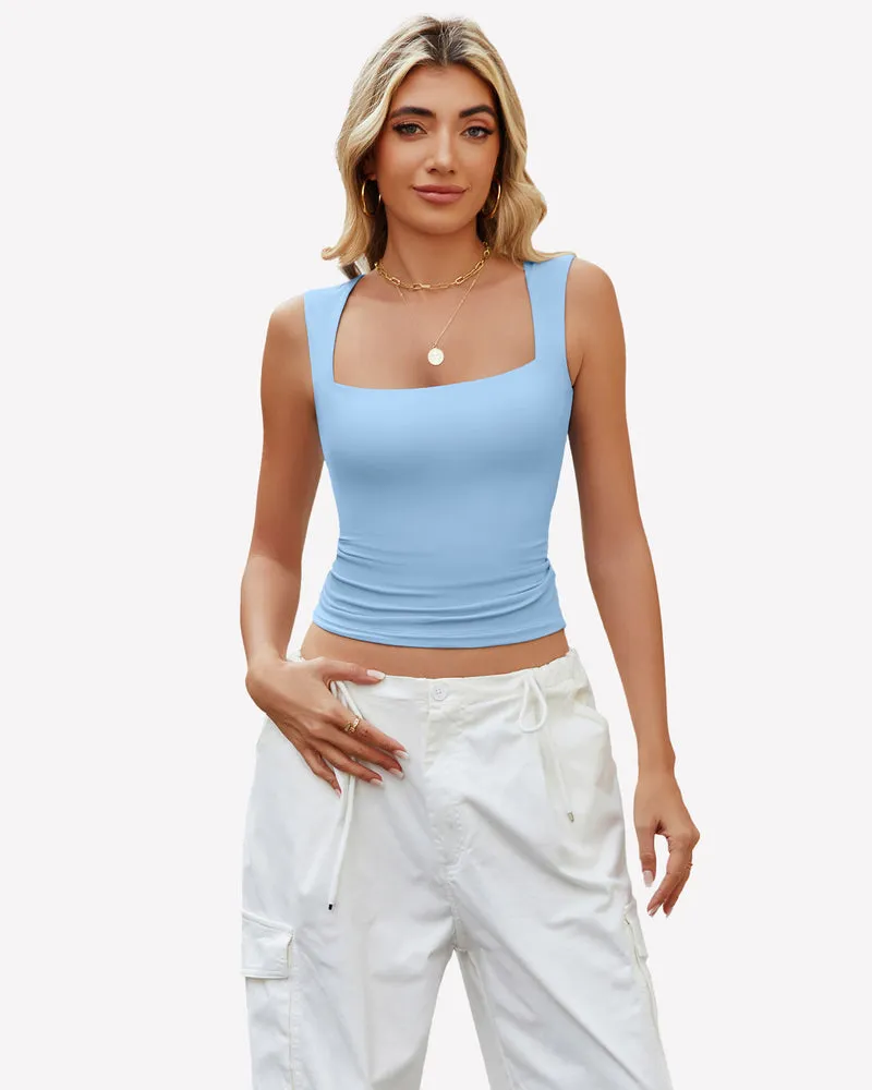 Square Neck Tank Top Basic Crop Tops
