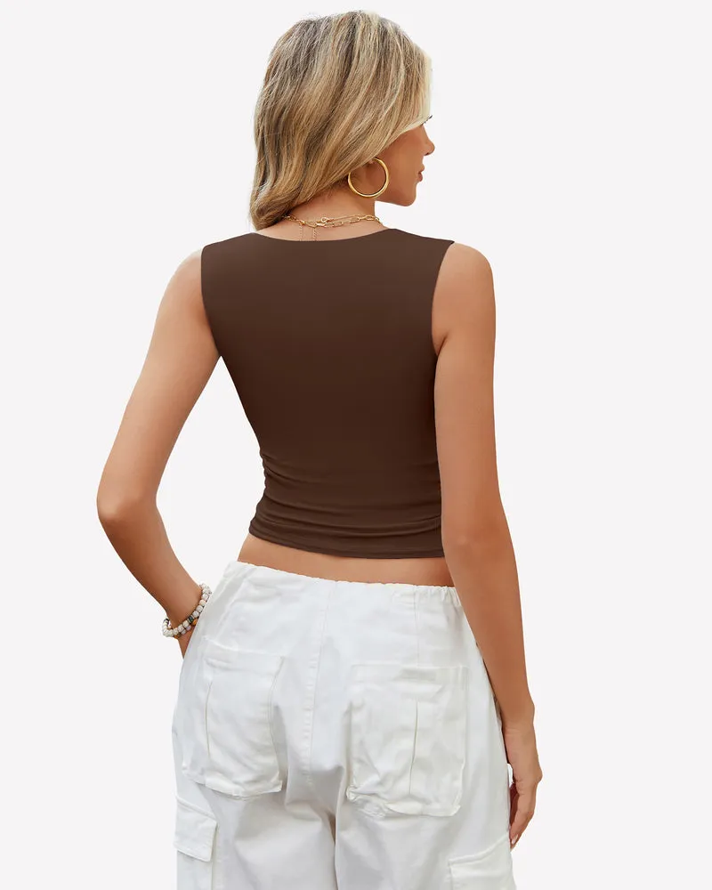 Square Neck Tank Top Basic Crop Tops