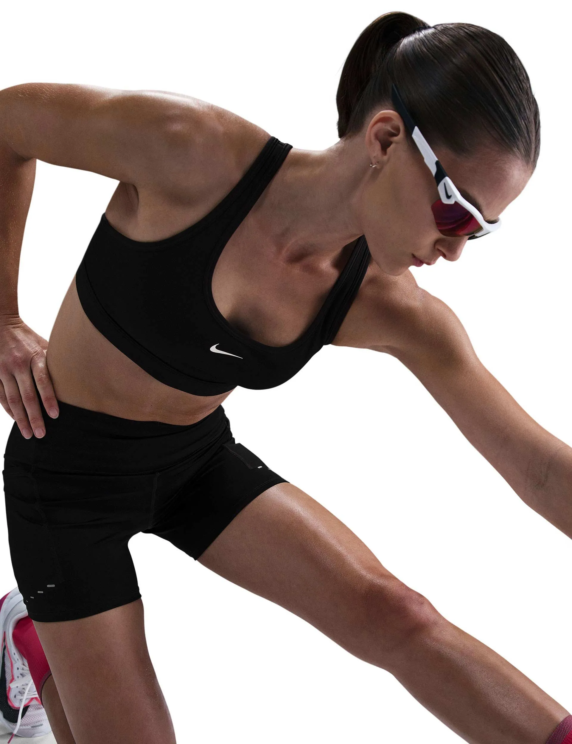 Swift High Waisted 4" Tight Running Shorts - Black/Reflective Silver