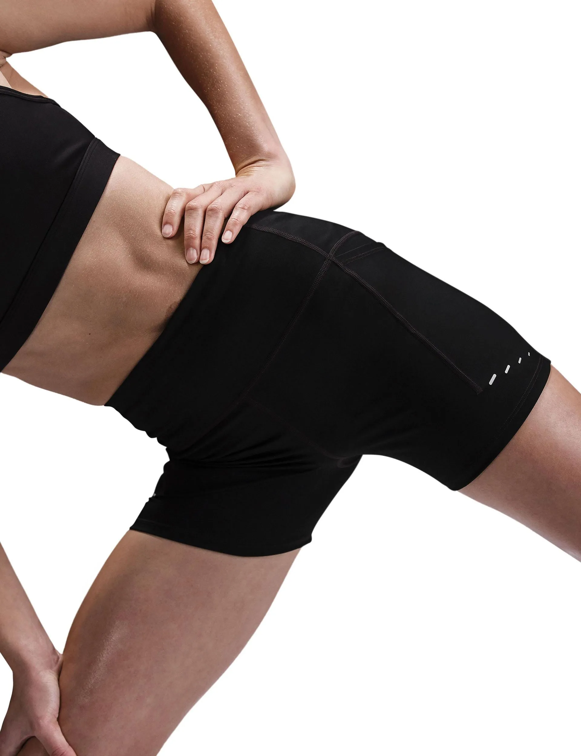 Swift High Waisted 4" Tight Running Shorts - Black/Reflective Silver