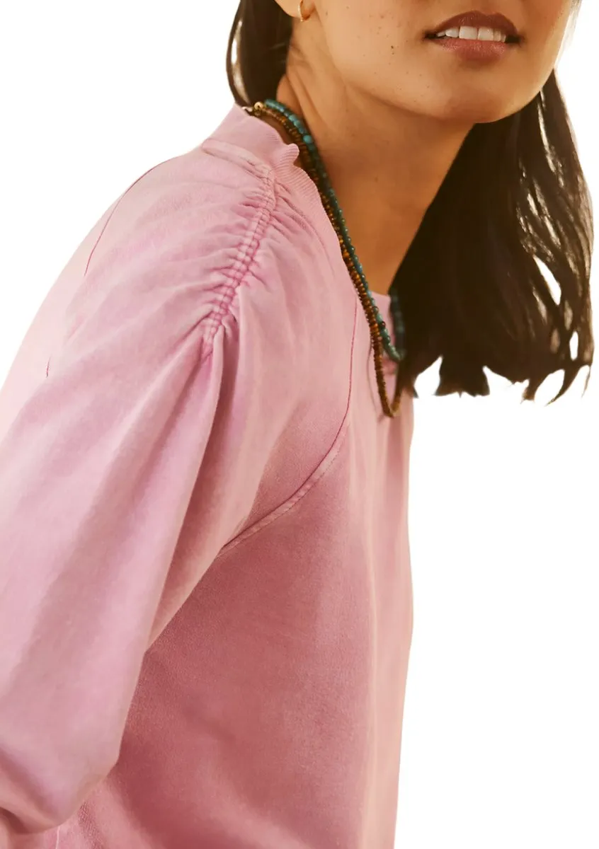 TLA Oversized Pink Crop Sweatshirt Rouched Shoulder