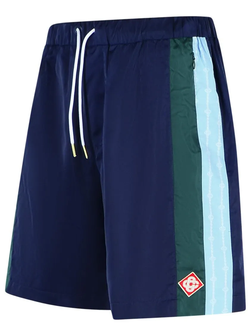 'Track' Blue Polyester Bermuda Shorts