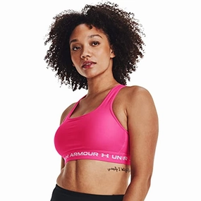 Under Armour Crossback Mid Sport-BH Damen pink/weiß. XL