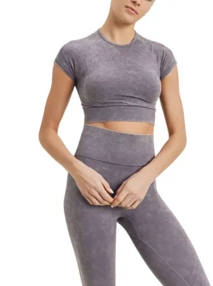 Waves and Crosses Seamless Raglan Crop Top AT2722 Mauve