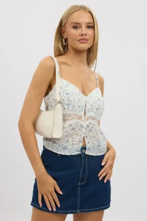 White Floral Cami Top Button Front