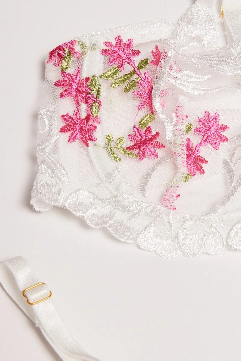 White Flower Embroidery Lingerie Set
