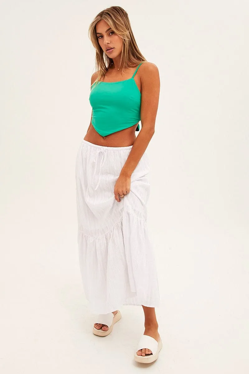 White Midi Skirt Tiered Textured Thin Tie Waist