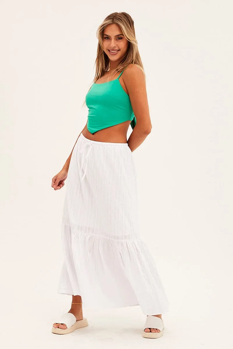White Midi Skirt Tiered Textured Thin Tie Waist