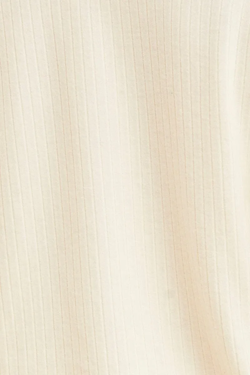 White Rib Top Long Sleeve Crew Neck Brushed