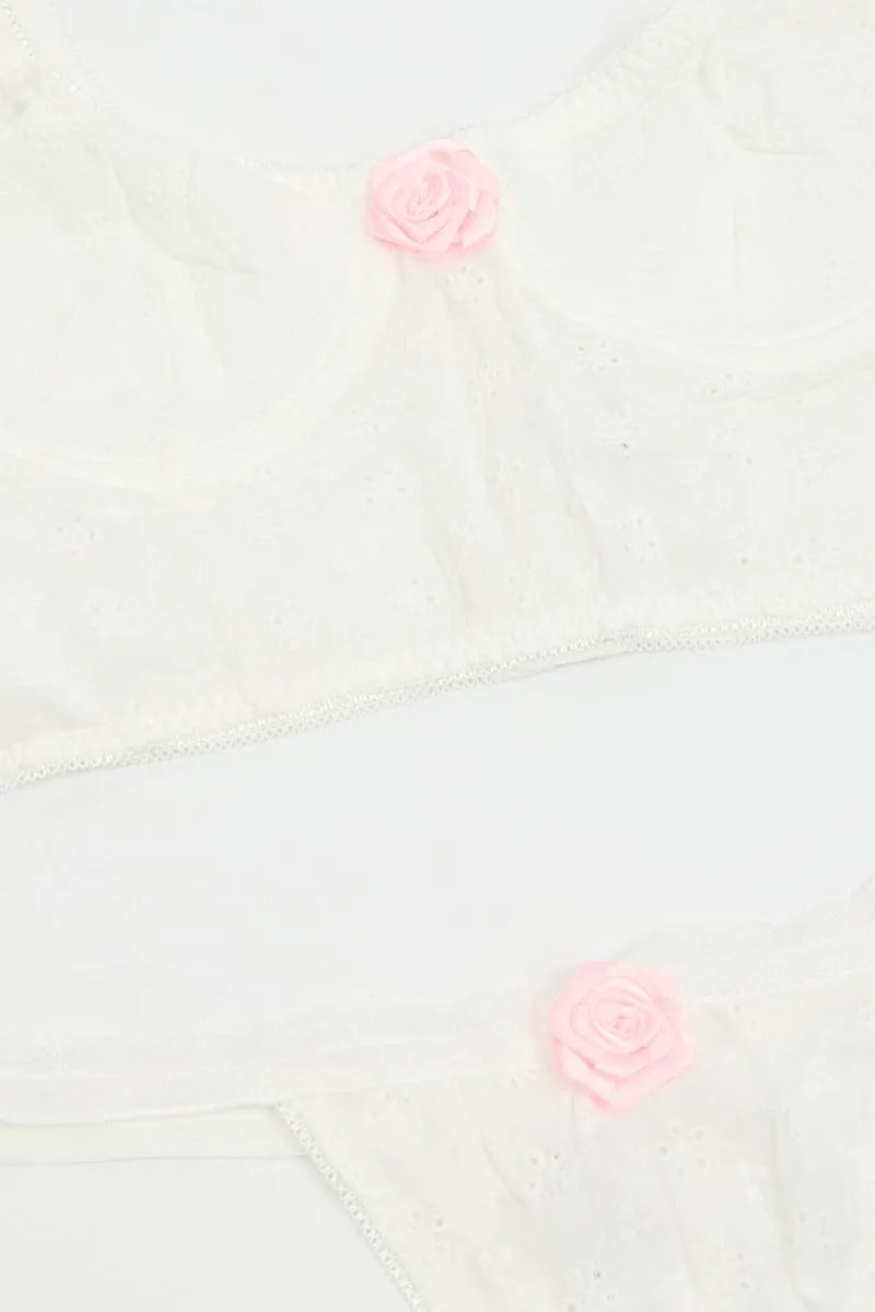 White Rosette Lingerie Set