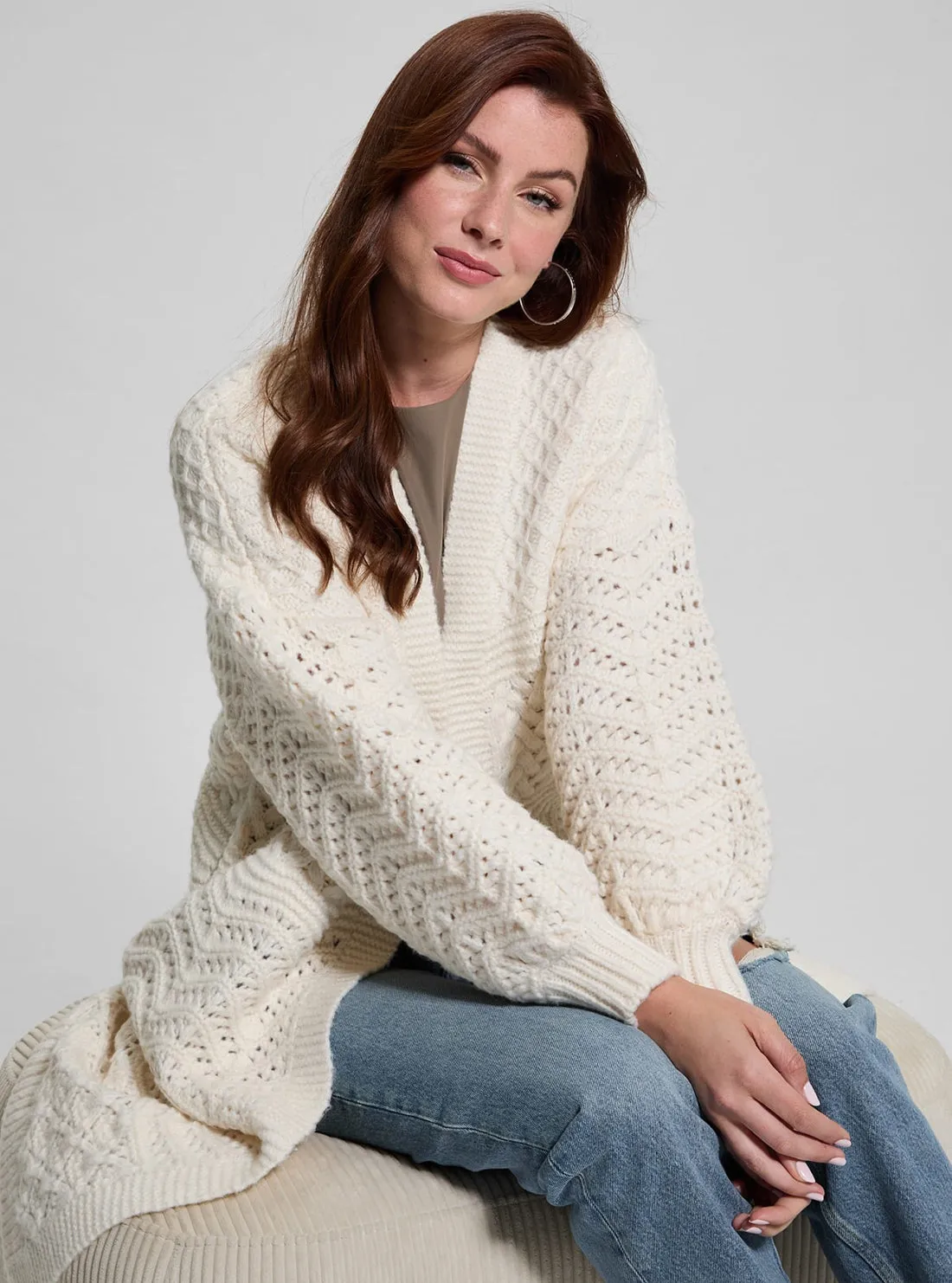 White Valeria Midi Knit Cardigan