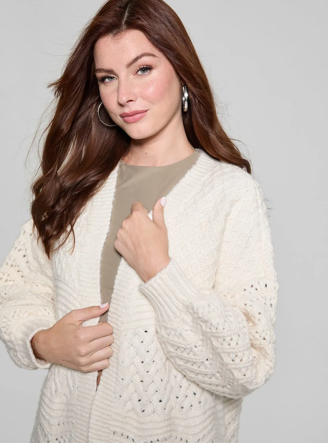 White Valeria Midi Knit Cardigan