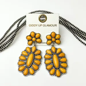 Yellow Stone Oval Flower Earrings